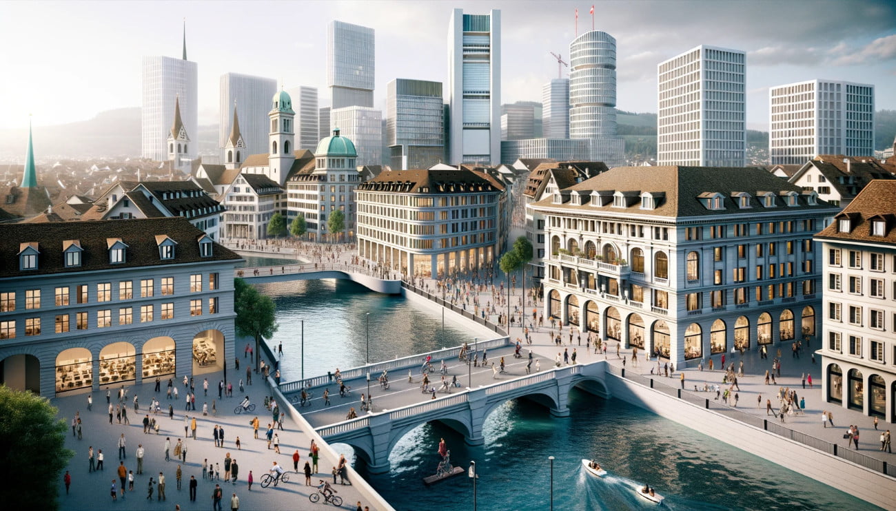изображение Цюриха как международного банковского центра где можно открыть счет в иностранном банке