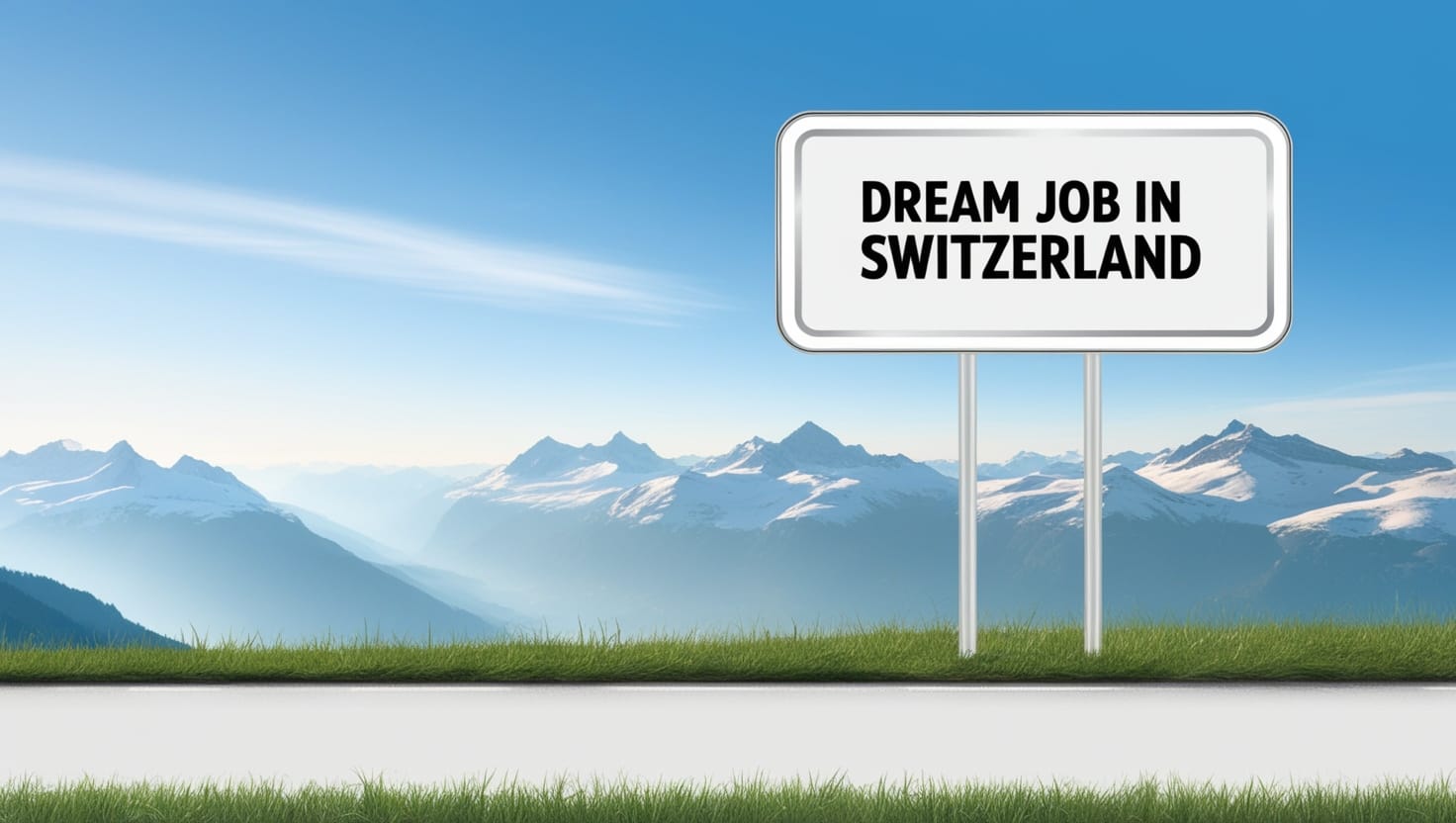знак путеводителя на дороге с надписью работа мечты в Швейцарии